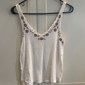 American Eagle Outfitters White Camisole with Purple Floral Embroidery